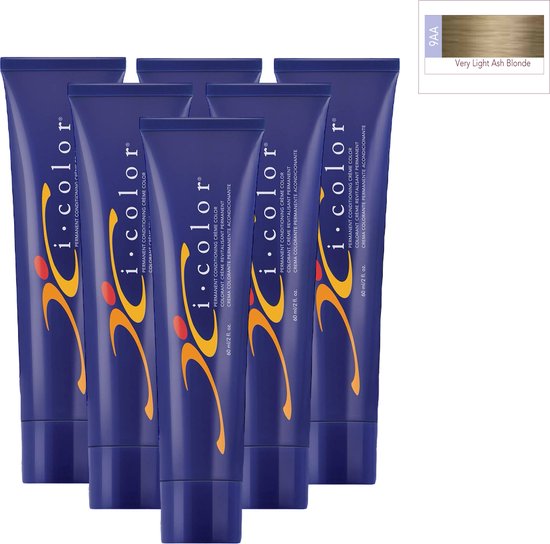 ISO i color Permanent Conditioning Crème Color 60ml 9AA(9.2) Very Light Ash Blonde x 6 tubes - afbeelding 1