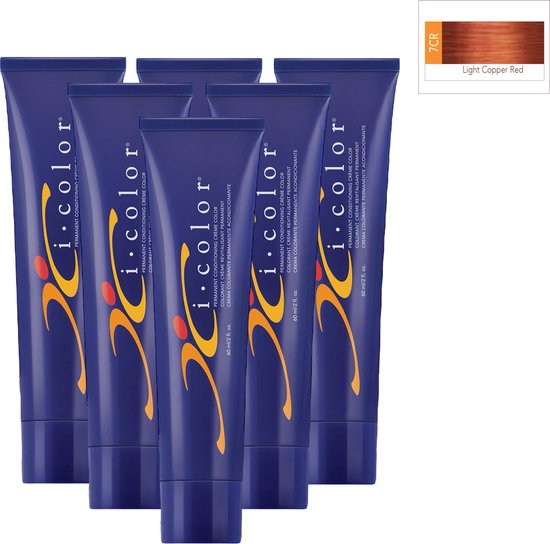 ISO i color Permanent Conditioning Crème Color 60m 7CR Light Copper Red x 6 tubes - afbeelding 1