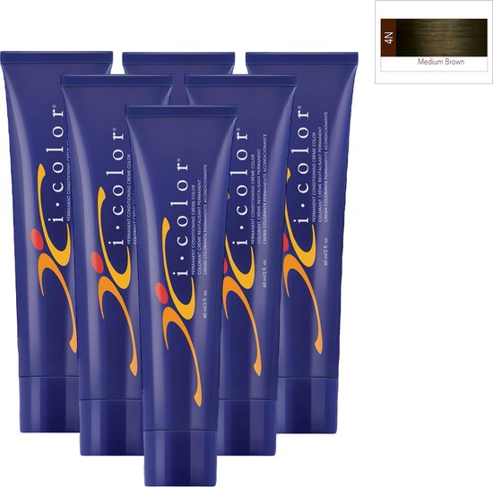 ISO i color Permanent Conditioning Crème Color 60ml 4N Medium Brown x 6 tubes - afbeelding 1