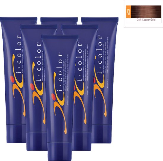 ISO i color Permanent Conditioning Crème Color 60ml 6CG( 6.43 ) Dark Copper Gold x 6 tubes - afbeelding 1