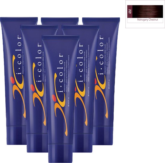 ISO i color Permanent Conditioning Crème Color 60ml 4M ( 4.6 ) Mahogany Chestnut x 6 tubes - afbeelding 1