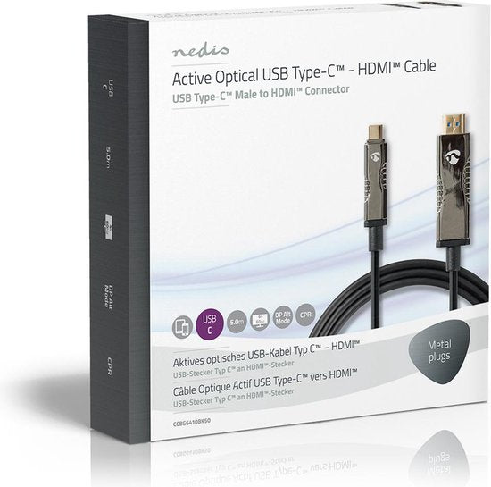 Nedis Actieve Optische USB-Kabel - USB-C Male - HDMI Connector - 18 Gbps - 5.00 m - Rond - PVC - Zwart - Gift Box - afbeelding 4
