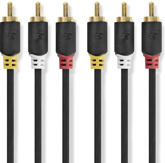 Nedis Composiet Videokabel - 3x RCA Male - 3x RCA Male - Verguld - 480p - 2.00 m - Rond - PVC - Antraciet - Window Box - afbeelding 2