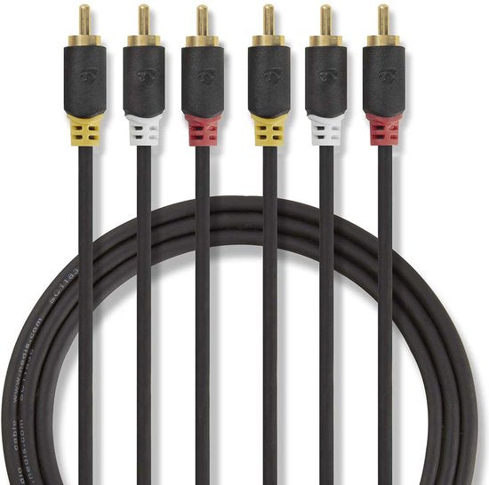 Nedis Composiet Videokabel - 3x RCA Male - 3x RCA Male - Verguld - 480p - 2.00 m - Rond - PVC - Antraciet - Window Box - afbeelding 7