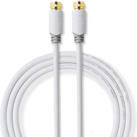 Nedis Satelliet- en Antennekabel - F-Male - F-Male - Verguld - 75 Ohm - Enkelvoudig Afgeschermd - 2.00 m - Rond - PVC - Wit - Doos - afbeelding 2
