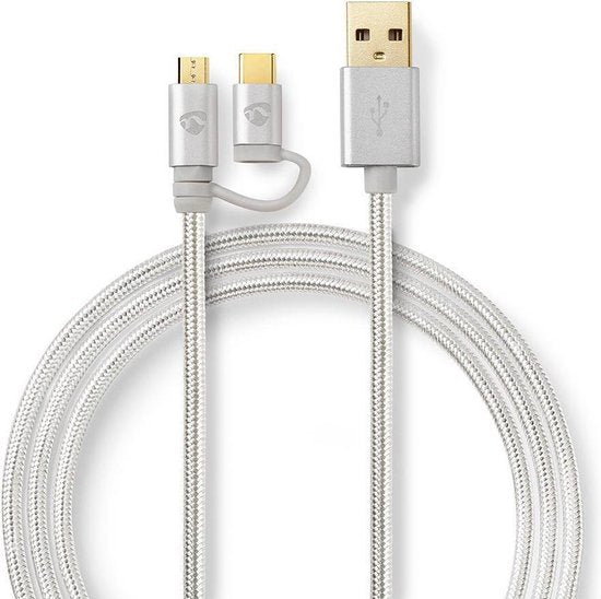 2-in-1-Kabel - USB 2.0 - USB-A Male - USB-C Male - 480 Mbps - 1.00 m - Verguld - Rond - Gevlochten - Aluminium - Cover Window Box - afbeelding 12