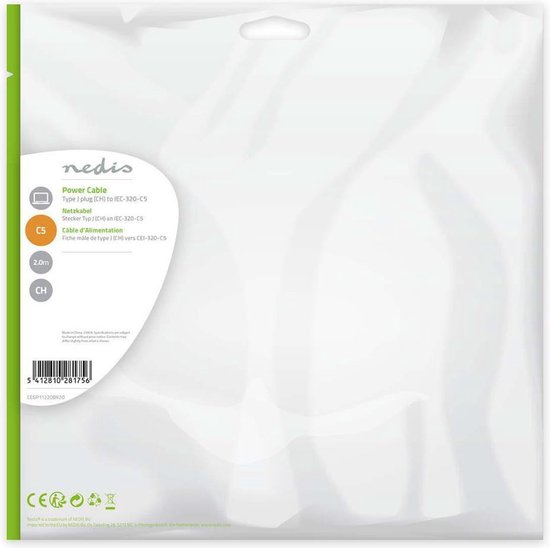 Nedis Stroomkabel - CH Type 12 - IEC-320-C5 - Recht - Recht - Vernikkeld - 2.00 m - Rond - PVC - Zwart - Envelop - afbeelding 4