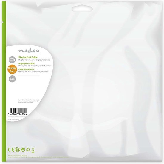DisplayPort-Kabel - DisplayPort Male - DisplayPort Male - 4K@60Hz - Vernikkeld - 3.00 m - Rond - PVC - Zwart - Polybag - afbeelding 3