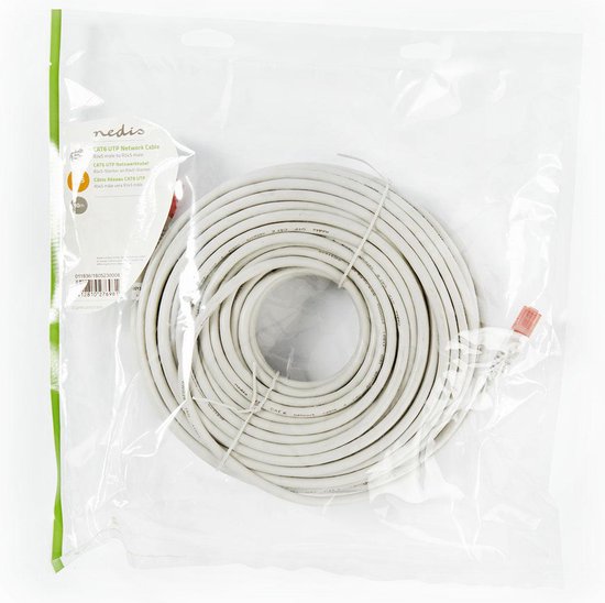 CAT6 Netwerkkabel - RJ45 Male - RJ45 Male - U/UTP - 30.0 m - Rond - PVC - Grijs - Polybag - afbeelding 2