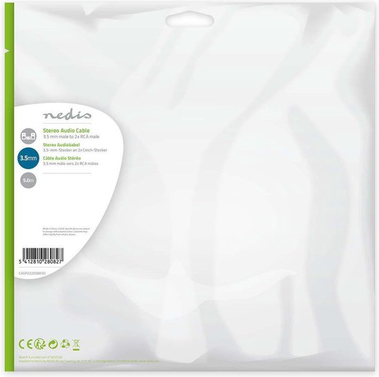 Nedis Stereo-Audiokabel - 3,5 Male - 2x RCA Male - Vernikkeld - m - Rond - Zwart - Label - afbeelding 34