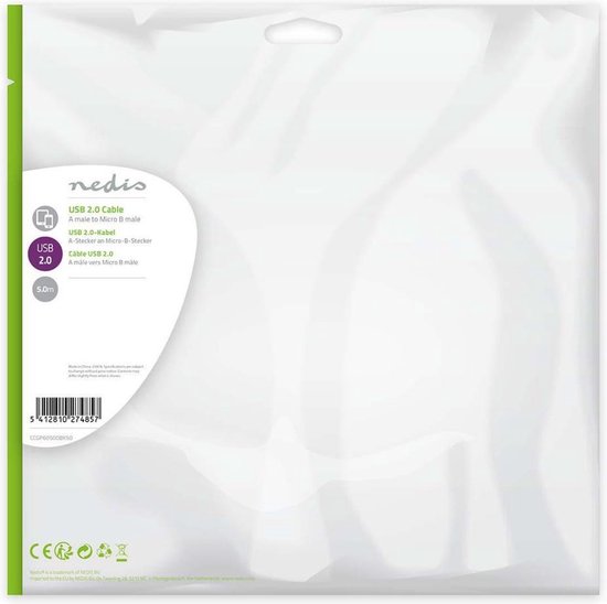 Nedis USB-kabel m 2.0 Micro-USB B Zwart - afbeelding 29
