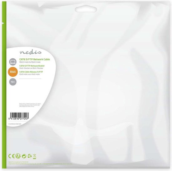 CAT6 Netwerkkabel - RJ45 Male - RJ45 Male - S/FTP - 10.0 m - Rond - LSZH - Zwart - Envelop - afbeelding 4