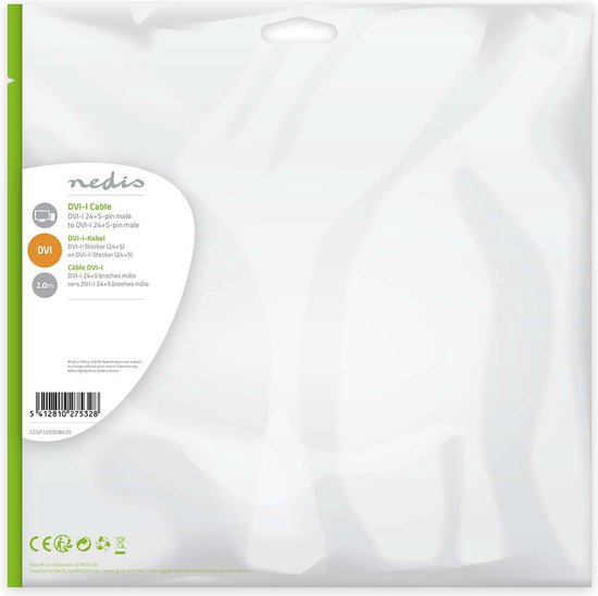 Nedis DVI-Kabel - DVI-I 24+5-Pin Male - DVI-I 24+5-Pin Male - 2560x1600 - Vernikkeld - 2.00 m - Recht - PVC - Zwart - Envelop - afbeelding 2