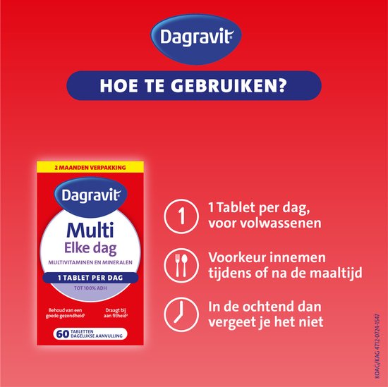 Dagravit Multi Elke Dag - Multivitaminen en mineralen - Behoud van een goede gezondheid (1) - Draagt bij aan fitheid (2) - 1 tablet per dag - 60 tabletten - afbeelding 5