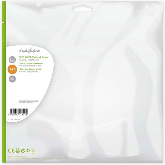 Nedis CAT6 Netwerkkabel - RJ45 Male - RJ45 Male - S/FTP - 10.0 m - Rond - LSZH - Roze - Envelop - afbeelding 4