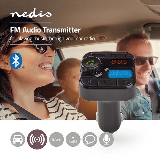 FM-Audiotransmitter voor Auto - Gefixeerd - Handsfree bellen - 0.8 " - LED-Scherm - Bluetooth - 5.0 V DC / 1.0 A / 5.0 V DC / 2.4 A - Bass boost - Google Assistant / Siri - Zwart - afbeelding 2