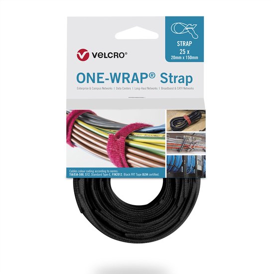 Velcro One-Wrap klittenband kabelbinders | 200 x 7mm | zwart | 25 stuks - afbeelding 1