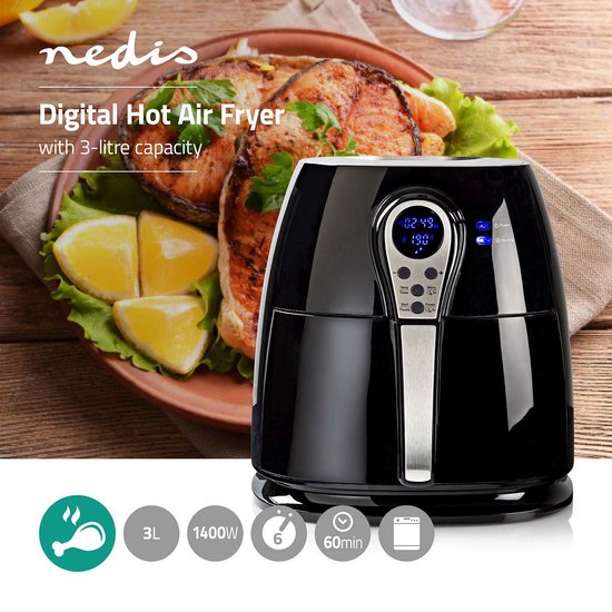 Nedis Heteluchtfriteuse - 3 l - Tijdschakelaar: 60 min - Digitaal - Zwart - afbeelding 2