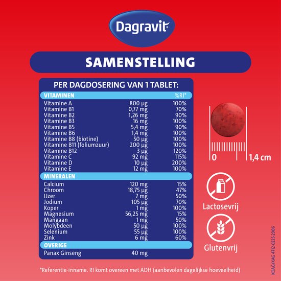Dagravit Totaal 30 Vitaal 50+ Multivitaminen voordeelverpakking - Vitamine B1, B2, B3, B5, B6, B12 en koper dragen bij aan een goede energiehuishouding - 100 tabletten - afbeelding 5