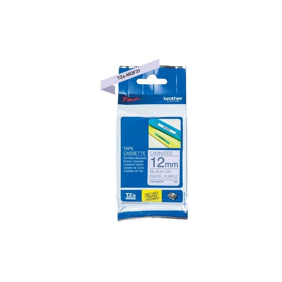 Brother TZe-MQF31 labeltape zwart op pastel paars – 12 mm - afbeelding 1