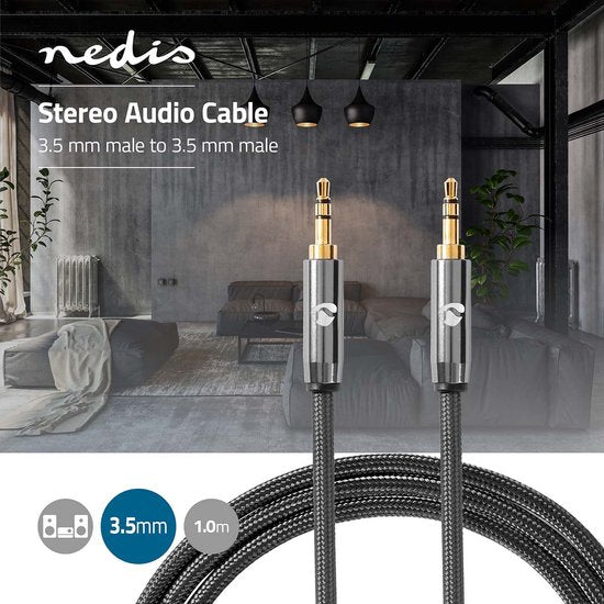 Nedis Stereo-Audiokabel - 3,5 mm Male - 3,5 mm Male - Verguld - 1.00 m - Rond - Antraciet / Gun Metal Grijs - Cover Window Box - afbeelding 6