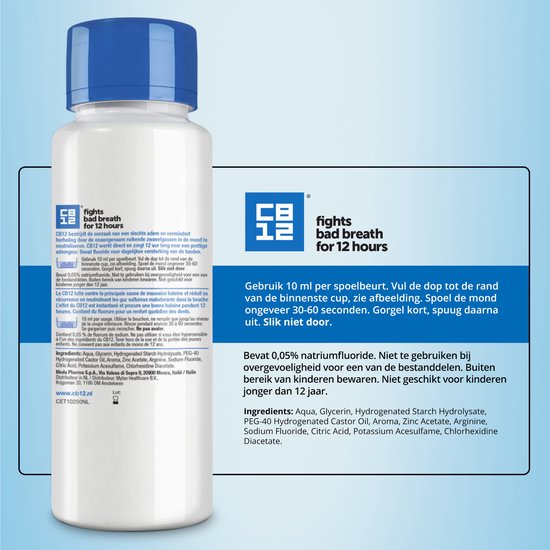 CB12 Original Mondwater - Beschermt 12 uur lang tegen een slechte adem - Met Fluoride voor bescherming tegen gaatjes - Frisse mentholsmaak - Alcoholvrije mondspoeling - 250ml - afbeelding 5
