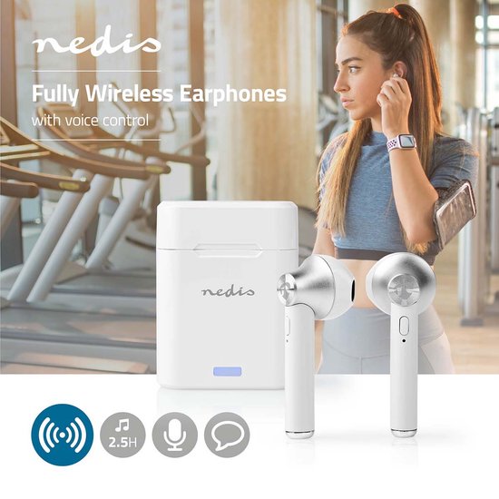 Volledig Draadloze Oordopjes - Bluetooth - Maximale batterijduur: 2.5 uur - Drukbediening - Charging case - Ingebouwde microfoon - Ondersteuning voor spraakbesturing - Wit - afbeelding 8