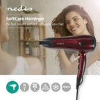 Nedis Föhn - 2000 W - Concentrator / Verdeler - 3 Warmte Standen - 2 Snelheden - Oververhittingsbeveiliging - 1.80 m - Rood/Zwart - Kunststof - afbeelding 1