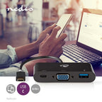 Nedis USB Multi-Port Adapter - USB 3.2 Gen 1 - USB-C Male - USB-A Female / USB-C Female / VGA Female 15p - 0.20 m - Rond - Verguld - PVC - Antraciet - Window Box - afbeelding 2