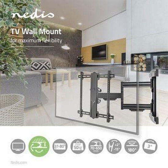 Nedis Draai- en Kantelbare TV beugel - 37 - 80 Inch - Max 50 kg - Muurbeugel - afbeelding 4