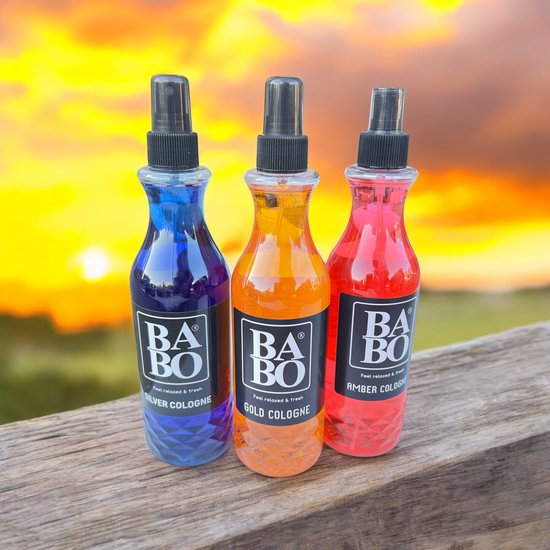 3 Stuks BABO Amber, Gold en Silver Cologne 400ml - afbeelding 2