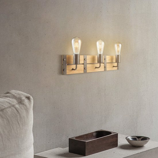 Home Sweet Home - Industriële Wandlamp Denton - Muurlamp gemaakt van hout - Antraciet - 55/11/13cm - wandlamp geschikt voor woonkamer, slaapkamer- geschikt voor E27 LED lichtbron - afbeelding 8