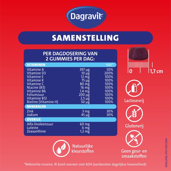 Dagravit Kids Eyes Multivitaminen met oogsupport - Multivitamine met vitaminen en mineralen - Met o.a. vitamine C en vitamine A ( luteïne) - Glutenvrij en lactosevrij - Bessensmaak - Spongebob - Leeftijd 6-12 jaar - 60 gummies - afbeelding 2