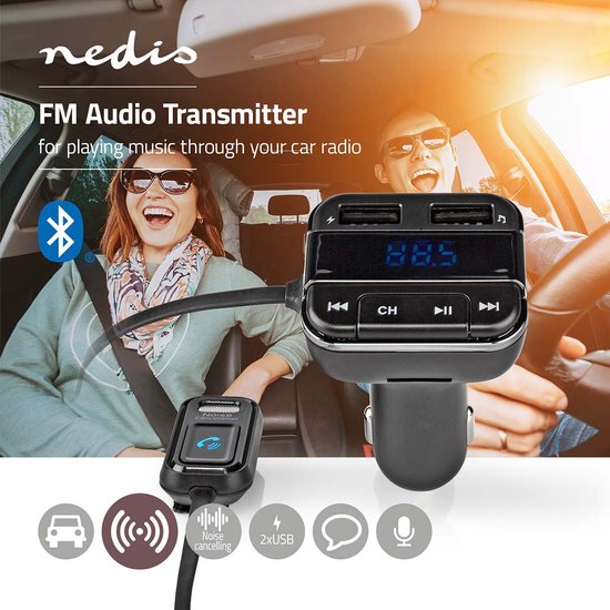 Nedis FM-Audiotransmitter voor Auto - Gefixeerd - Handsfree bellen - 0.8 " - LED-Scherm - Bluetooth - 5.0 V DC / 1.0 A / 5.0 V DC / 2.4 A - Google Assistant / Siri - Grijs / Zwart - afbeelding 2