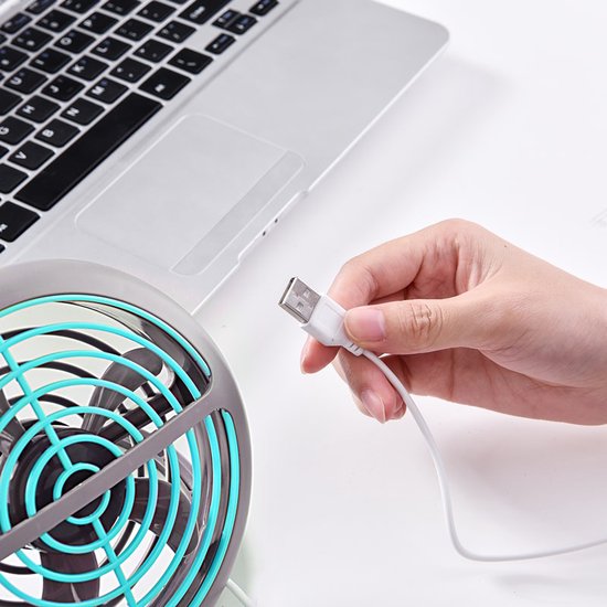 USB Ventilator - Relin Fany - Mini Tafelventilator - Kantelbaar - Aan/Uit Schakelaar - Rond - Grijs/Blauw - afbeelding 7