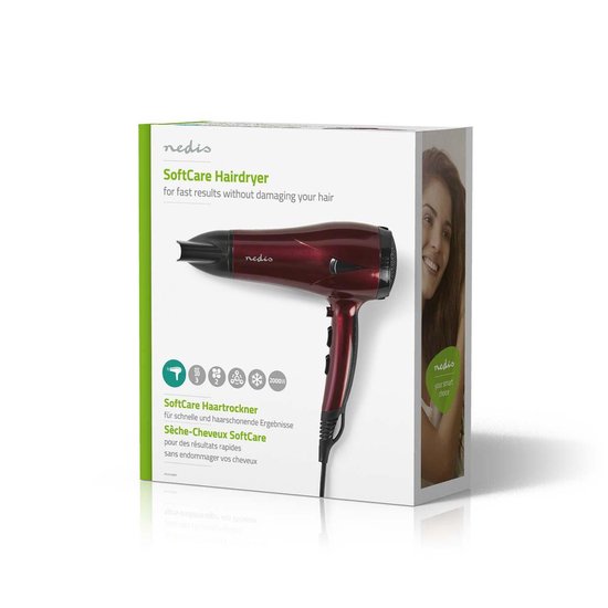 Nedis Föhn - 2000 W - Concentrator / Verdeler - 3 Warmte Standen - 2 Snelheden - Oververhittingsbeveiliging - 1.80 m - Rood/Zwart - Kunststof - afbeelding 15