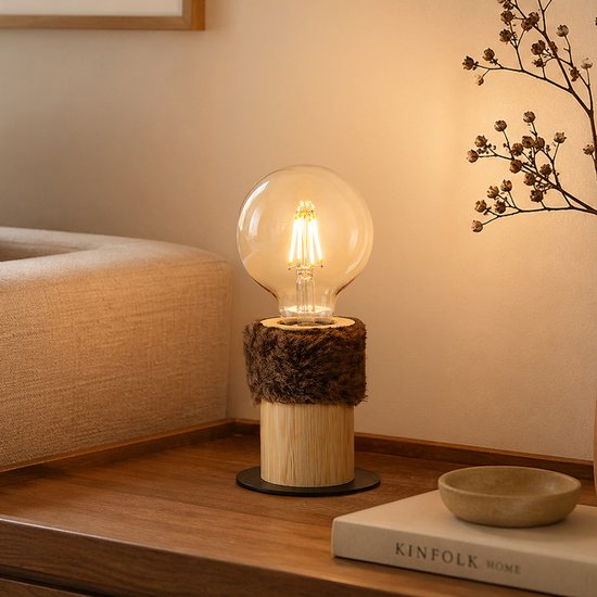 Home Sweet Home - Landelijke tafellamp Furdy - 10/10/11,5cm - bedlampje - geschikt voor E27 LED lichtbron - gemaakt van Bamboe - afbeelding 6