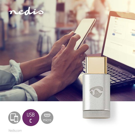 Nedis USB-C Adapter - USB 2.0 - USB-C Male - USB Micro-B Female - 480 Mbps - Rond - Verguld - Zilver - Cover Window Box - afbeelding 4
