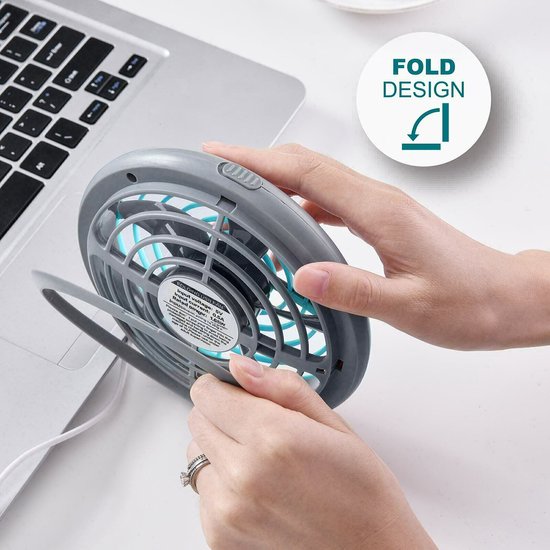 USB Ventilator - Relin Fany - Mini Tafelventilator - Kantelbaar - Aan/Uit Schakelaar - Rond - Grijs/Blauw - afbeelding 2
