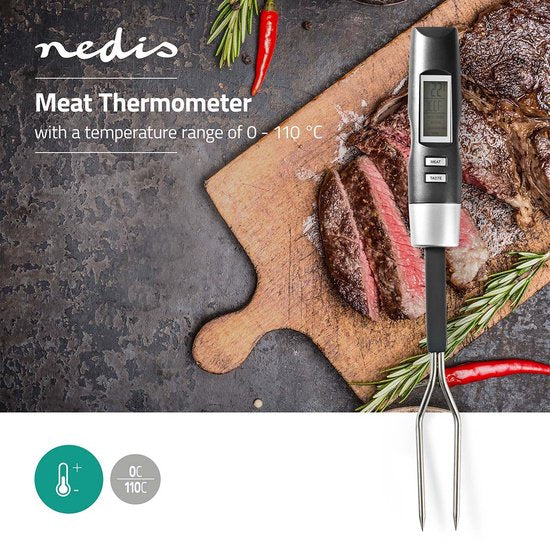 Nedis Vleesthermometer - Temperatuurinstelling - LCD-Scherm - 0 - 110 °C - Zilver / Zwart - afbeelding 2