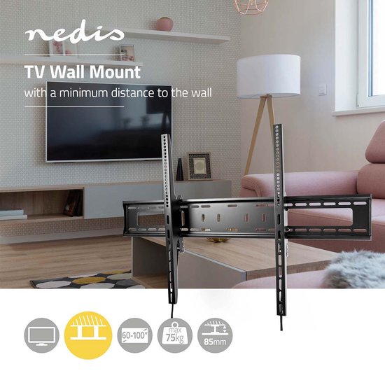 Nedis Kantelbare TV Muurbeugel - 60 t/m 100 Inch - Max 75 Kg - Zwart - afbeelding 4