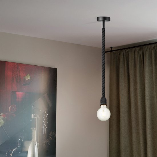 Home Sweet Home - Landelijke Hanglamp Leonardo - hanglamp gemaakt van Katoen - Zwart - 10/10/115cm - Pendellamp geschikt voor woonkamer, slaapkamer - afbeelding 3