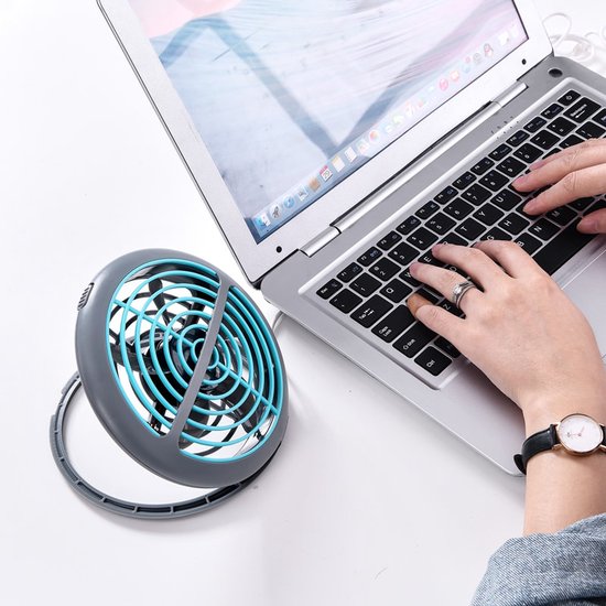 USB Ventilator - Relin Fany - Mini Tafelventilator - Kantelbaar - Aan/Uit Schakelaar - Rond - Grijs/Blauw - afbeelding 5