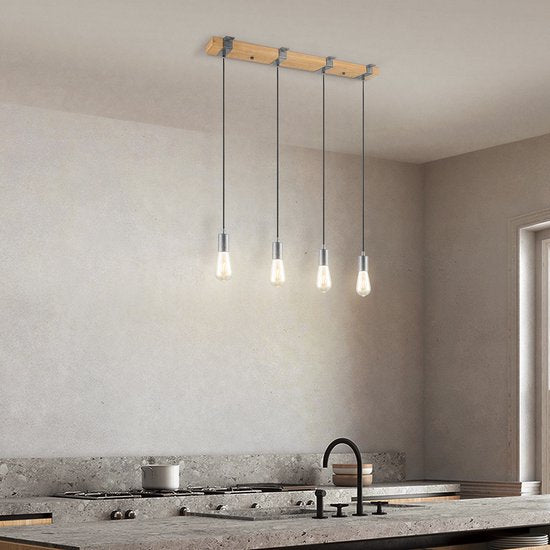 Home Sweet Home - Landelijke Hanglamp Denton - geschikt voor E27 LED lichtbron - 3 lichts hanglamp gemaakt van Hout - 70/14/110cm - Pendellamp - afbeelding 9