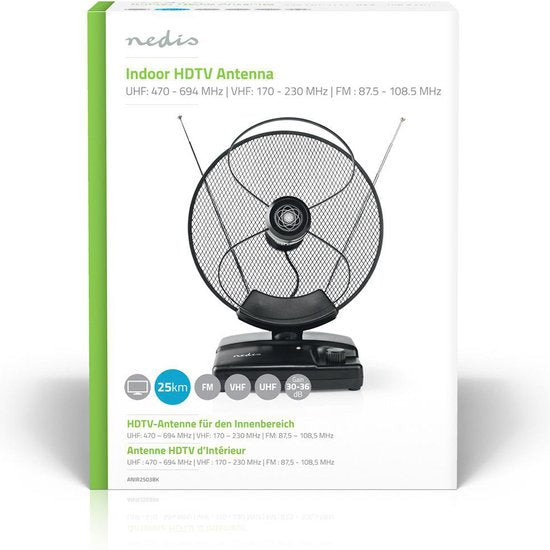 Nedis Binnenantenne - Actief - FM / UHF / VHF - Ontvangstbereik: 0-25 km - LTE800 - Versterking: 36 dB - Versterkingsregelaar - ABS - Zwart - afbeelding 5