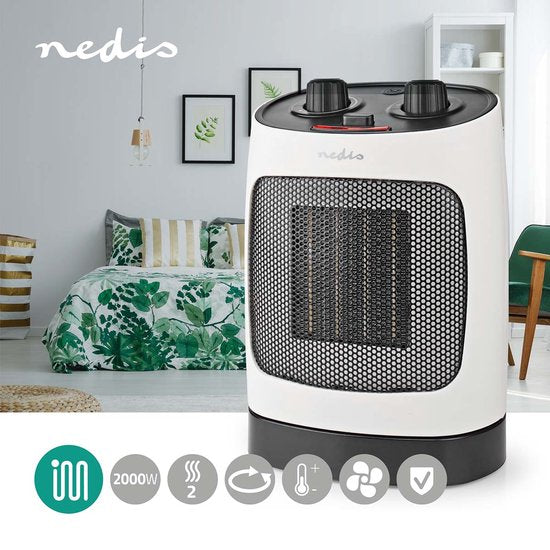 Nedis Keramische PTC-Ventilatorkachel - 1000 / 2000 W - 2 Verwarmingsmodi - Instelbare thermostaat - Draait automatisch - Oververhittingsbeveiliging - Omvalpreventie - afbeelding 2