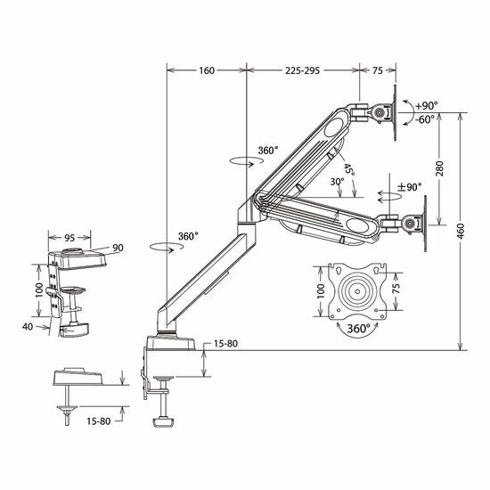 Nedis Monitorbeugel voor Bureaus - Gasveer - 15 - 32 " - 75x75 / 100x100 - Draai- en Kantelbaar - afbeelding 11