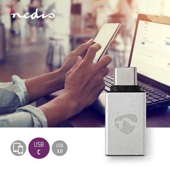 Nedis USB-C Adapter - USB 3.2 Gen 1 - USB-C Male - USB-A Female - 5 Gbps - Rond - Vernikkeld - Zilver - Cover Window Box - afbeelding 2