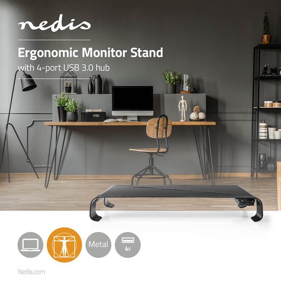 Nedis Monitorstandaard - Ergonomie: Yes - Maximaal draagvermogen: 18 kg - Universeel - USB Hub - Verstelbare hoogte: Nee - afbeelding 4