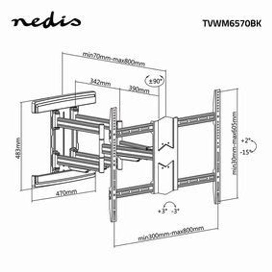 Nedis TV beugel - 50 - 100 inch - Max 70 kg - Kantelbaar en Draaibaar - afbeelding 4